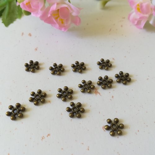 20 perles métal flocon de neige 8.5 mm bronze