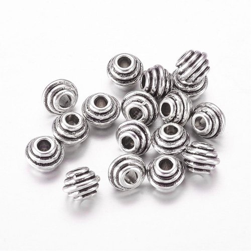 55 perles métal toupie 6 mm argent mat