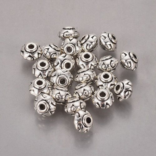 27 perles métal toupie 6 mm argent mat