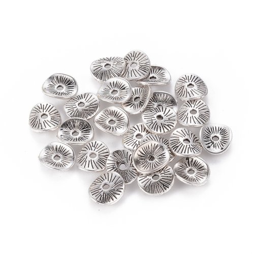 30 perles métal ondulé 9 mm argent mat