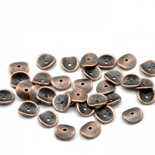 30 perles métal ondulé 9 mm cuivre rouge