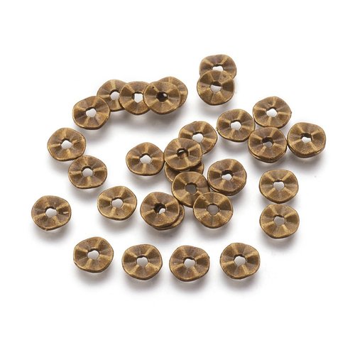 65 perles métal ronde ondulé 5.5 mm bronze