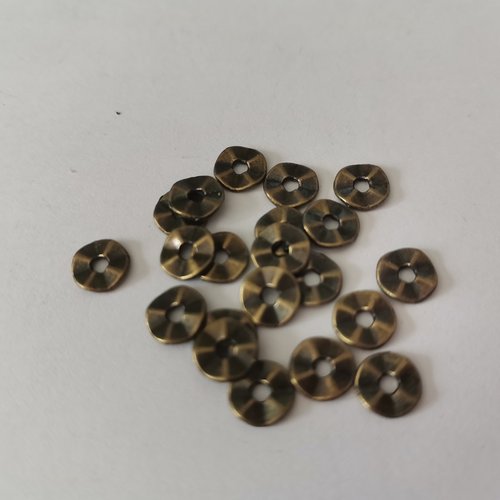 36 perles métal ronde ondulé 5.5 mm bronze