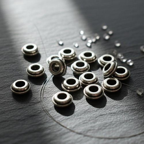 60 perles métal anneaux 6 mm argent mat