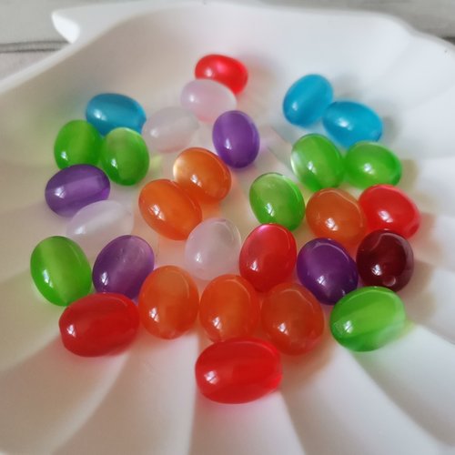 47 perles acrylique olive 12 x 8  mm multicolore