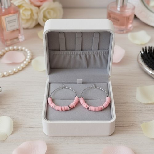 Kit de boucles d'oreilles créoles acier inoxydable ciselé et perles heishi