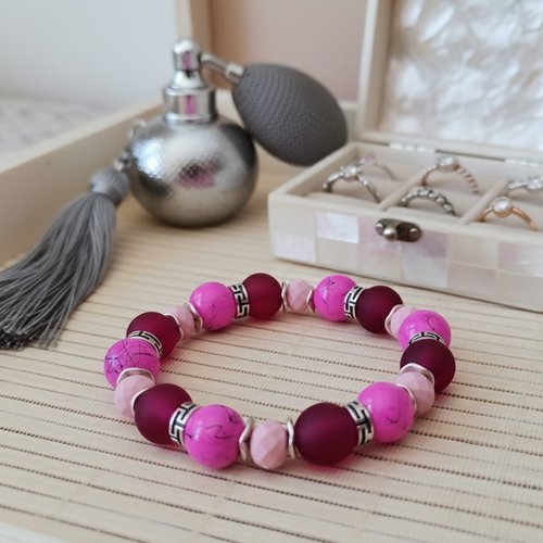 Kit bracelet fil élastique perles en verre rose et bordeaux