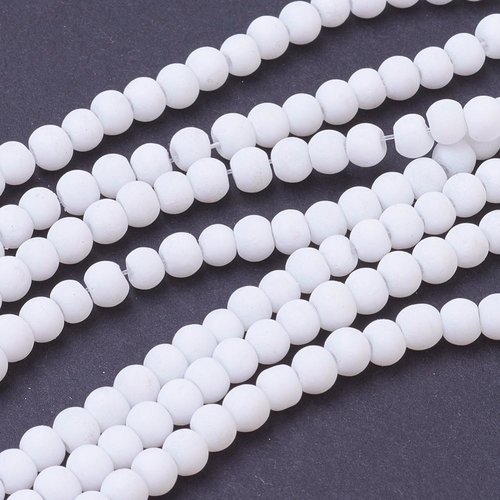 50 perles en verre effet caoutchouc 4 mm blanche