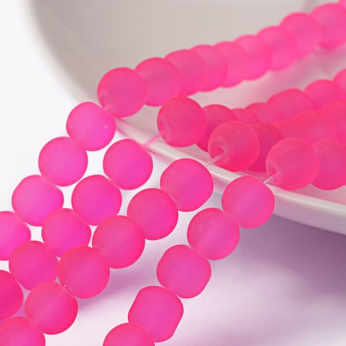 25 perles en verre givré 6 mm fuchsia