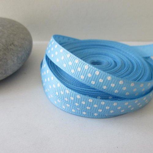2 m de ruban gros grain bleu pois blanc 10 mm