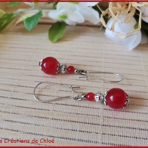 Kit de boucles d'oreilles rouge et argent mat