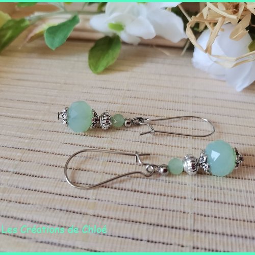 Kit de boucles d'oreilles vert pale et argent mat