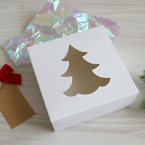 Lot de 5 boites cadeaux carton 10 x 10 cm à fenêtre