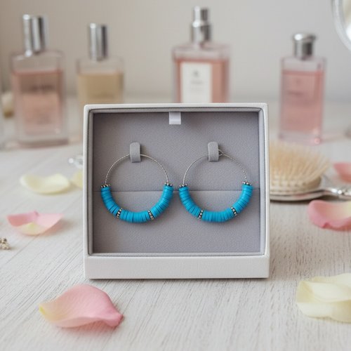 Kit de boucles d'oreilles créoles acier inoxydable ciselé et perles heishi