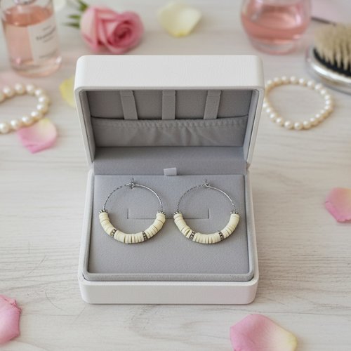 Kit de boucles d'oreilles créoles acier inoxydable ciselé et perles heishi