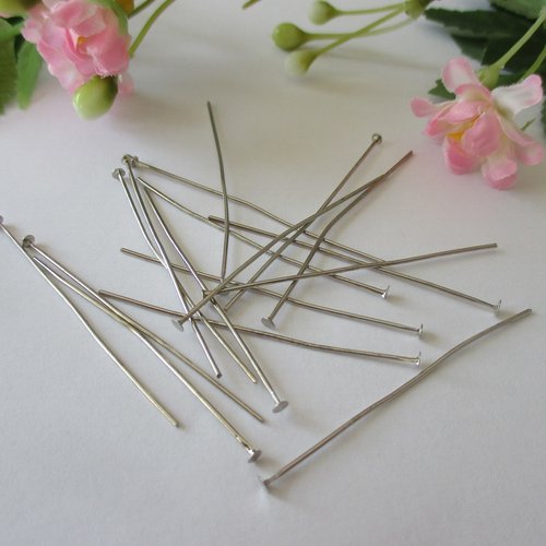 50 clous tiges argent mat 5 cm à tête plate