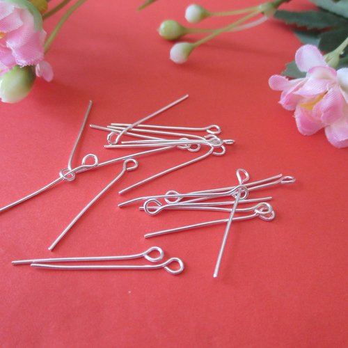 50 clous tiges argentées 2.6 cm à tête œil