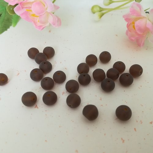 25 perles en verre givré 6 mm marron