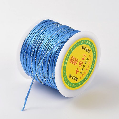 Cordon polyester 2 mm bleu et doré x 1 m