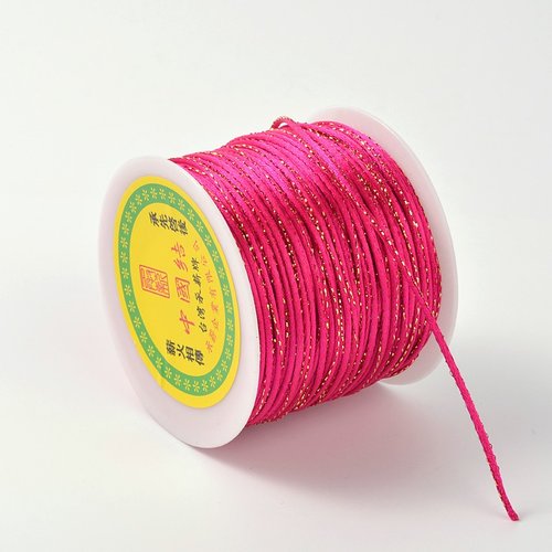 Cordon polyester 2 mm fuchsia et doré x 1 m
