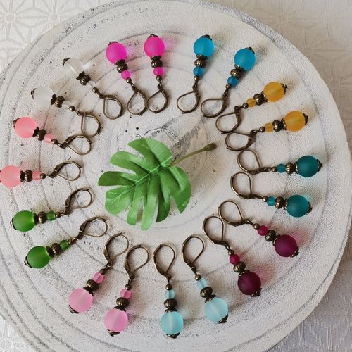 Kit boucles d'oreilles perles givrées et apprêts bronze