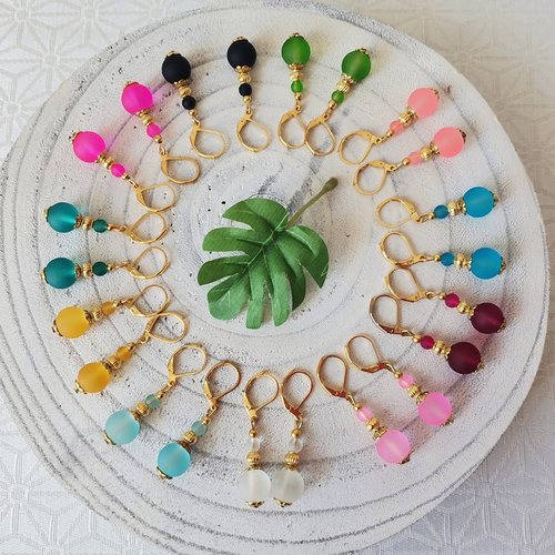 Kit boucles d'oreilles perles givrées et apprêts dorés