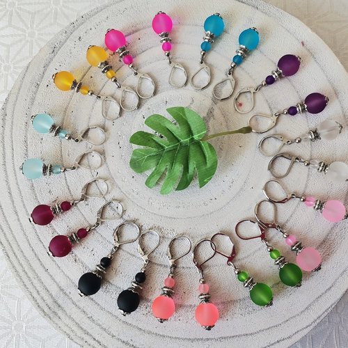 Kit boucles d'oreilles perles givrées et apprêts argent mat