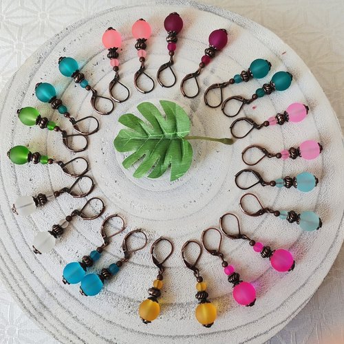 Kit boucles d'oreilles perles givrées et apprêts cuivre rouge