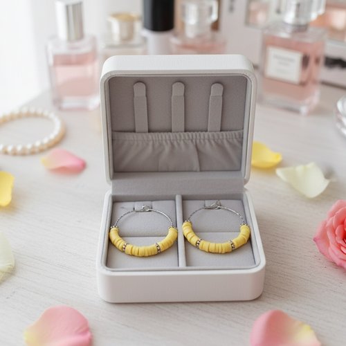 Kit de boucles d'oreilles créoles acier inoxydable ciselé et perles heishi