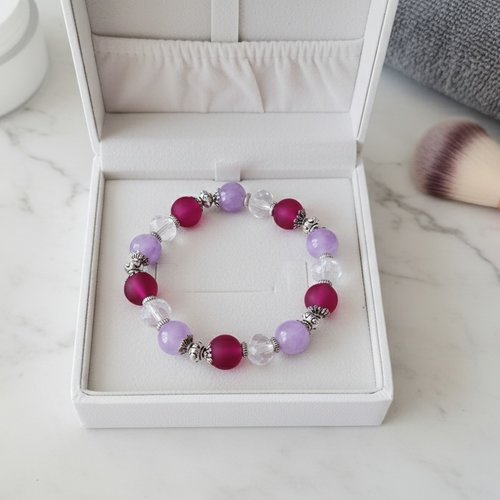 Kit bracelet fil élastique perles en verre lilas et violet