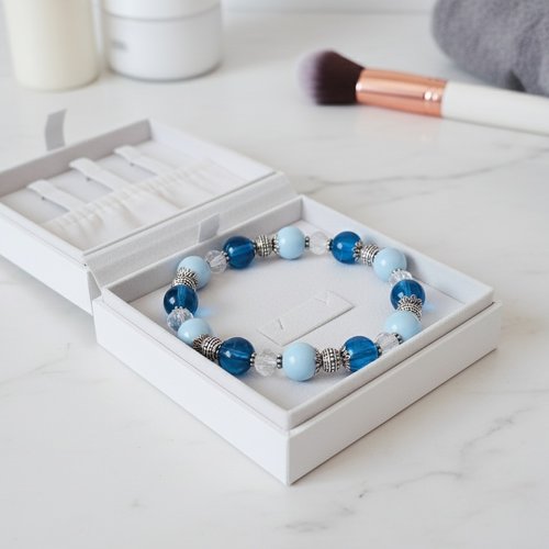 Kit bracelet fil élastique perles ton bleu pale et bleu marine