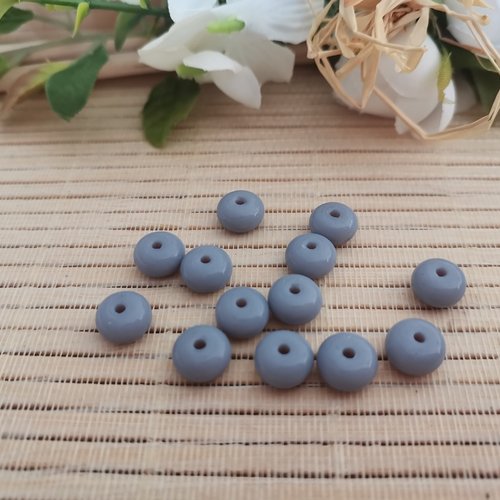 20 perles en verre rondelle 8 mm gris