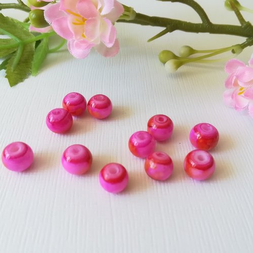 20 perles en verre 8 mm rose tréfilé rouge