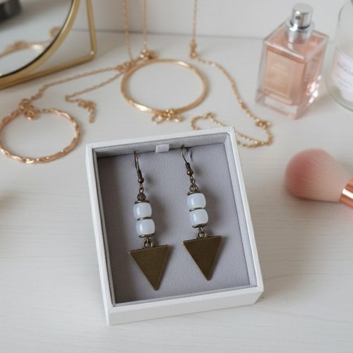 Kit boucles d'oreilles pendentif métal et perles colonne