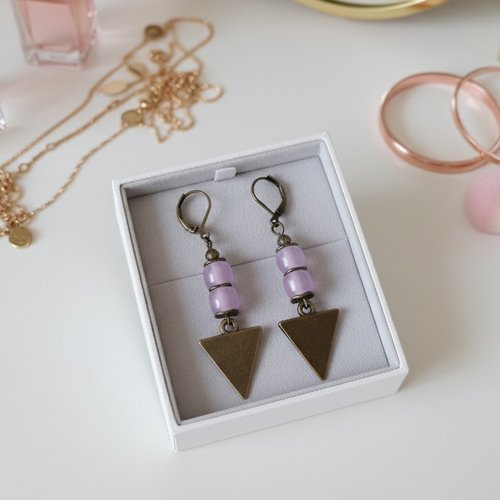 Kit boucles d'oreilles pendentif métal et perles colonne