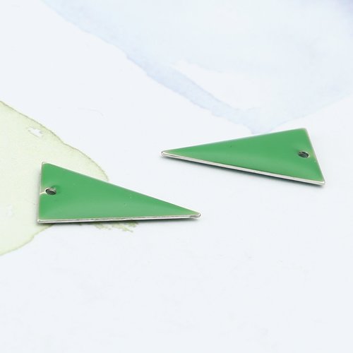 5 pendentifs sequin émail triangle 22 x 13 mm vert