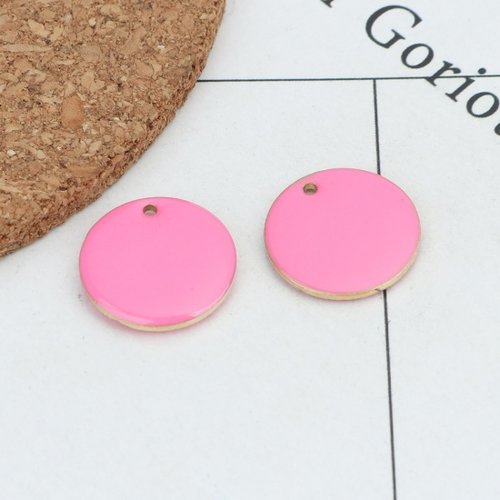 4 pendentifs sequin émail rond 12 mm rose vif