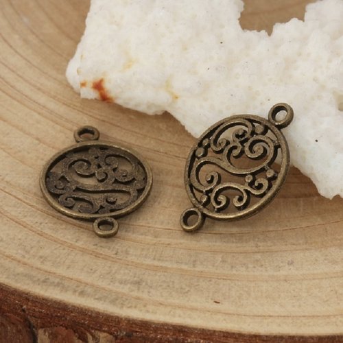 10 connecteurs rond double face 16 mm bronze