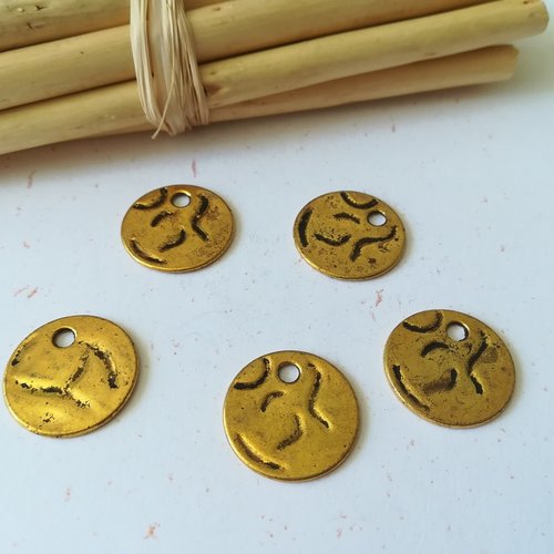 5 pendentifs breloque métal rond vieil or 19 mm x 5