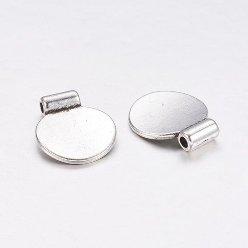 4 pendentifs métal rond plat argenté 12 mm