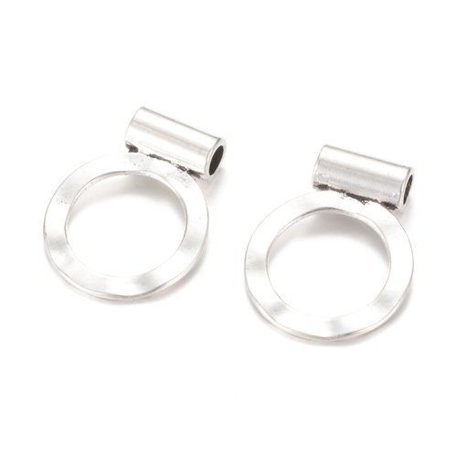4 pendentifs métal rond argenté ondulé 20 mm