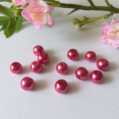 20 perles en verre nacré 8 mm fuchsia