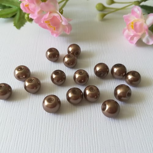 20 perles en verre nacré 8 mm brun