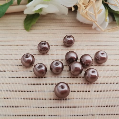 20 perles en verre nacré 8 mm brun