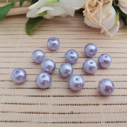 20 perles en verre nacré 8 mm lilas