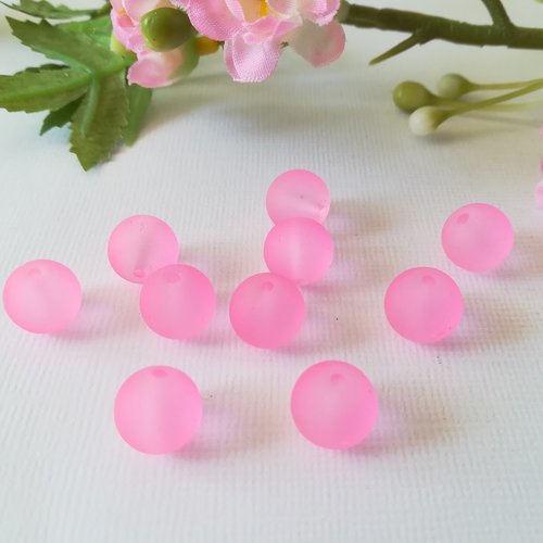 30 perles en verre givré 10 mm rose