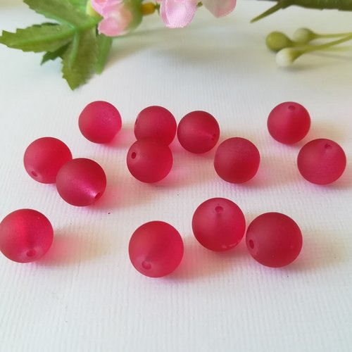 10 perles en verre givré 10 mm rouge framboise