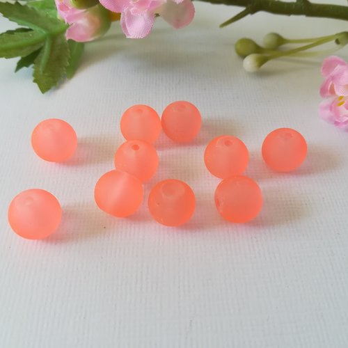 10 perles en verre givré 10 mm saumon