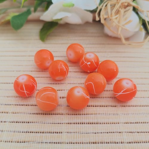 10 perles en verre tréfilé 10 mm orange