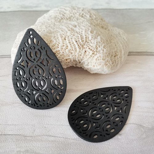 2 pendentifs goutte en bois noir